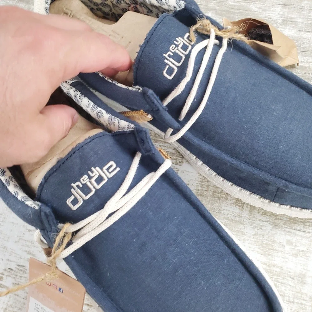 Hey Dude Wally Linen Mens Loafer Shoes Sz 12 Slip On Loafers Navy